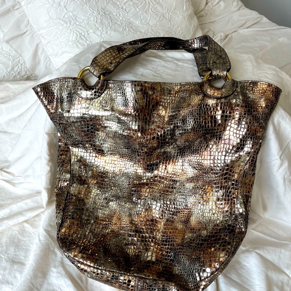St.John purse metallic mock mini crocodile deep boho purse like new